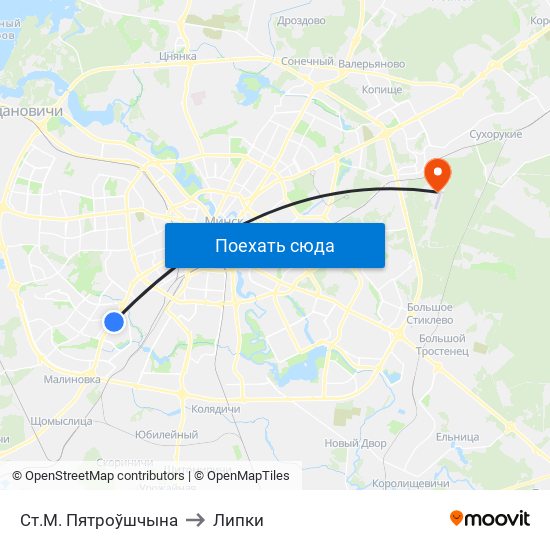 Ст.М. Пятроўшчына to Липки map