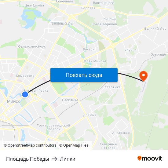 Площадь Победы to Липки map