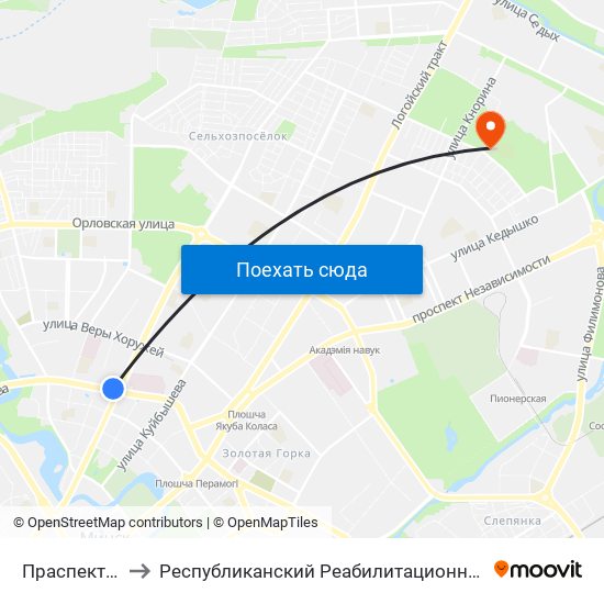 Праспект Машэрава to Республиканский Реабилитационный Центр Для Детей-Инвалидов map