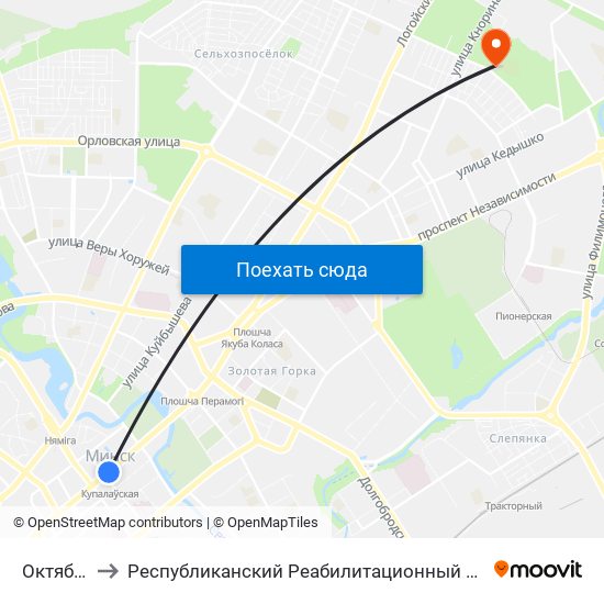 Октябрьская to Республиканский Реабилитационный Центр Для Детей-Инвалидов map