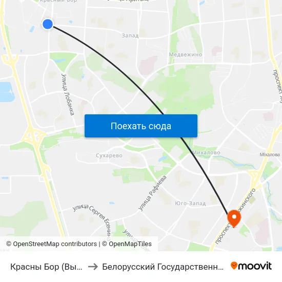 Красны Бор (Высадка Пасажыраў) to Белорусский Государственный Медицинский Университет map