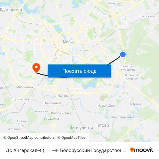 Дс Ангарская-4 (Высадка Пасажыраў) to Белорусский Государственный Медицинский Университет map