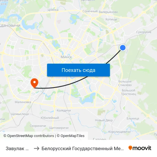Завулак Ліпкаўскі to Белорусский Государственный Медицинский Университет map