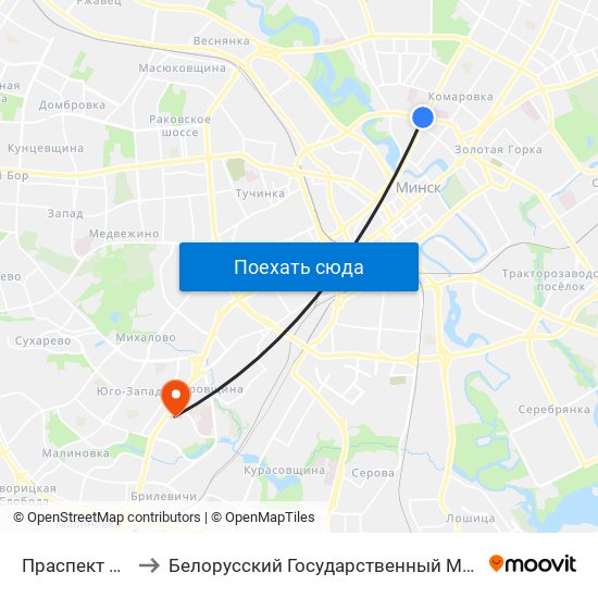 Праспект Машэрава to Белорусский Государственный Медицинский Университет map