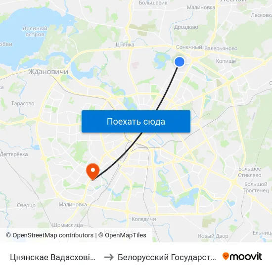 Цнянскае Вадасховішча (Цнянское Водохранилище) to Белорусский Государственный Медицинский Университет map
