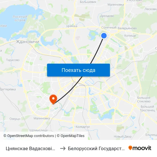 Цнянскае Вадасховішча (Цнянское Водохранилище) to Белорусский Государственный Медицинский Университет map