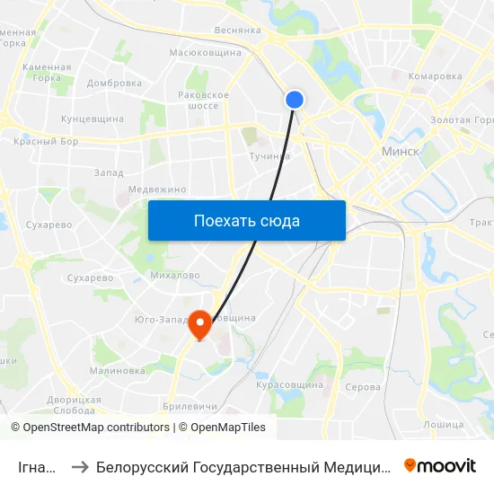 Ігнаценкі to Белорусский Государственный Медицинский Университет map