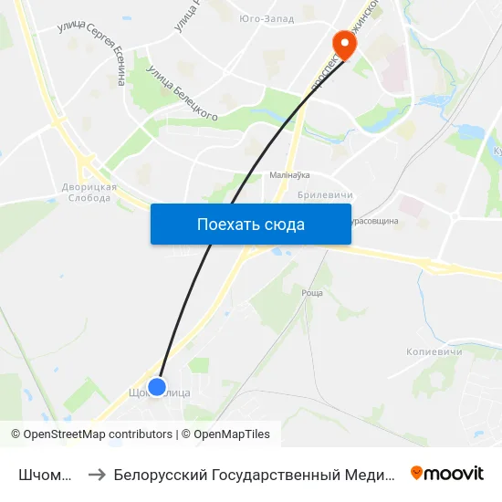 Шчомысліца to Белорусский Государственный Медицинский Университет map