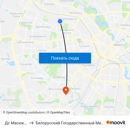 Дс Масюкоўшчына to Белорусский Государственный Медицинский Университет map