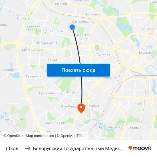 Школа 132 to Белорусский Государственный Медицинский Университет map