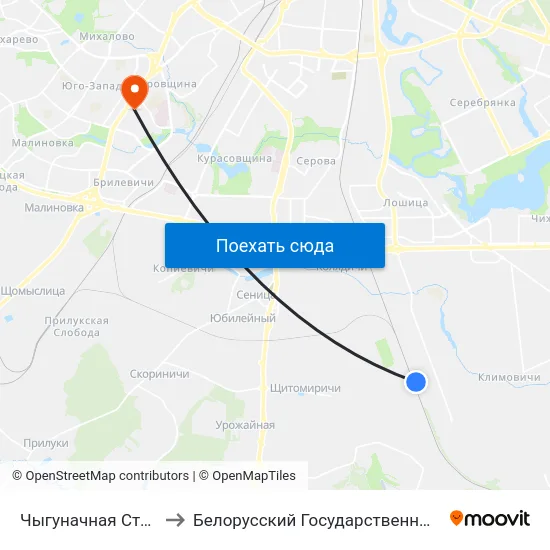 Чыгуначная Станцыя Калядзічы to Белорусский Государственный Медицинский Университет map
