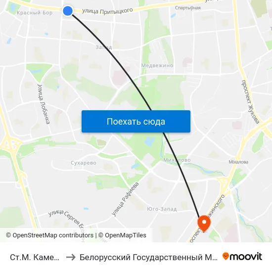 Ст.М. Каменная Горка to Белорусский Государственный Медицинский Университет map
