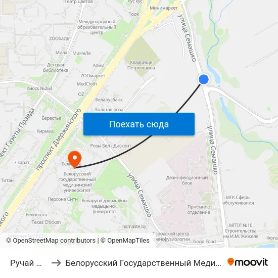 Ручай Мышка to Белорусский Государственный Медицинский Университет map