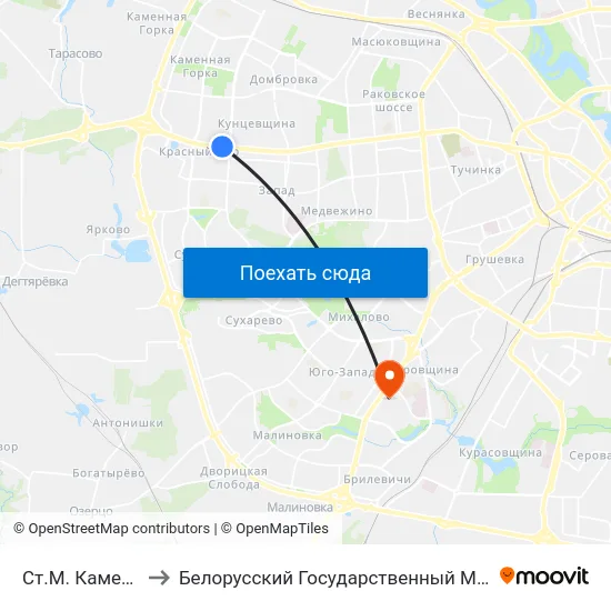Ст.М. Каменная Горка to Белорусский Государственный Медицинский Университет map