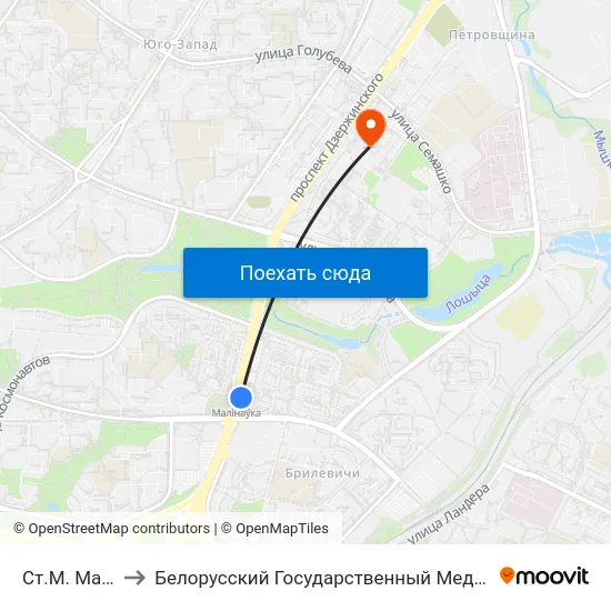 Ст.М. Малінаўка to Белорусский Государственный Медицинский Университет map