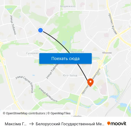 Максіма Гарэцкага to Белорусский Государственный Медицинский Университет map