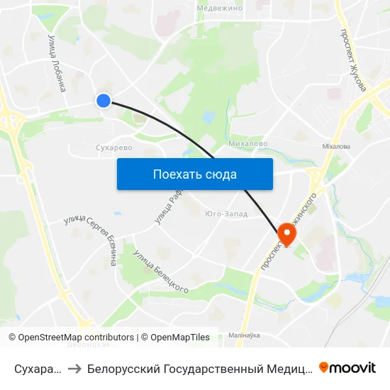 Сухараўская to Белорусский Государственный Медицинский Университет map
