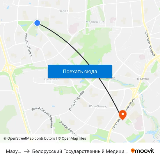 Мазурава to Белорусский Государственный Медицинский Университет map