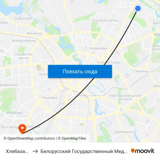 Хлебазавод № 5 to Белорусский Государственный Медицинский Университет map
