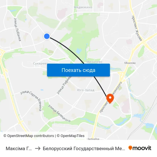 Максіма Гарэцкага to Белорусский Государственный Медицинский Университет map