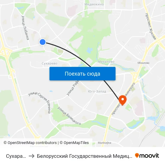 Сухараўская to Белорусский Государственный Медицинский Университет map