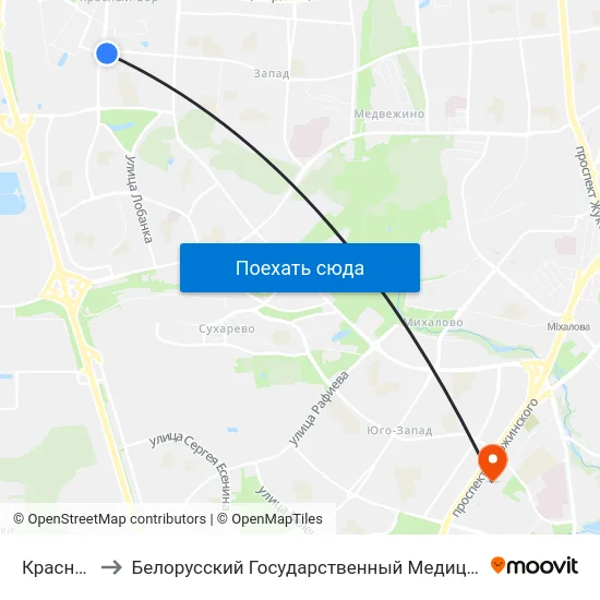 Красны Бор to Белорусский Государственный Медицинский Университет map