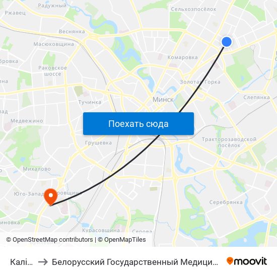 Калініна to Белорусский Государственный Медицинский Университет map