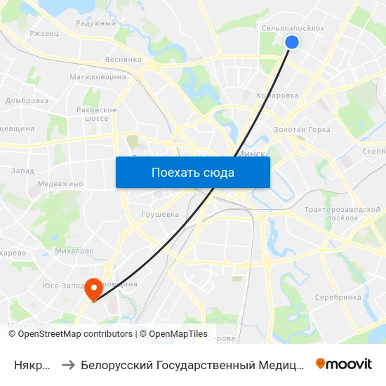 Някрасава to Белорусский Государственный Медицинский Университет map