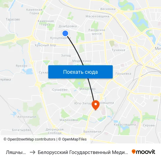 Ляшчынскага to Белорусский Государственный Медицинский Университет map