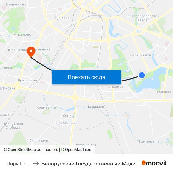 Парк Грэкавай to Белорусский Государственный Медицинский Университет map