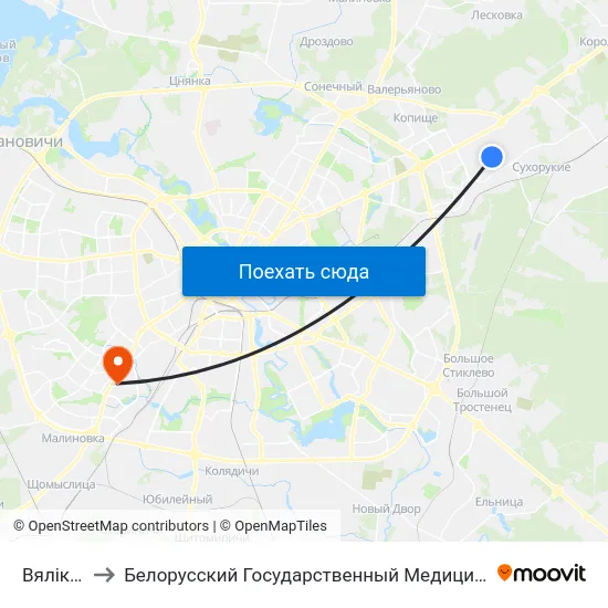 Вялікі Лес to Белорусский Государственный Медицинский Университет map