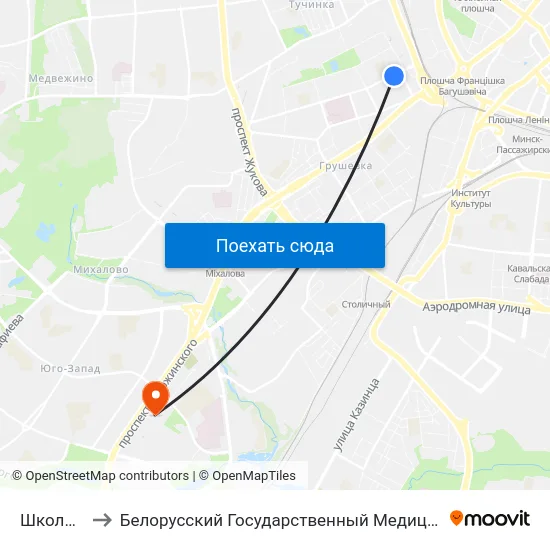 Школа №60 to Белорусский Государственный Медицинский Университет map