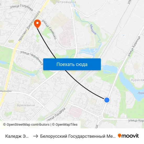 Каледж Электронікі to Белорусский Государственный Медицинский Университет map