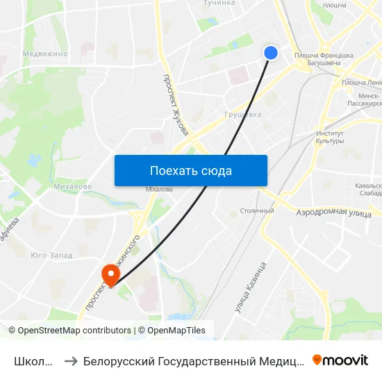 Школа №60 to Белорусский Государственный Медицинский Университет map