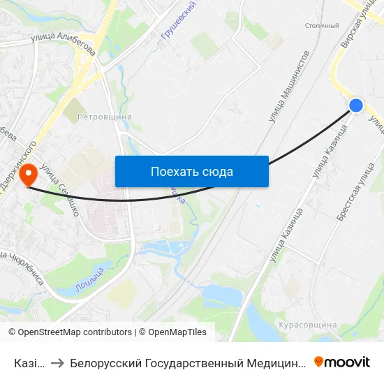 Казінца to Белорусский Государственный Медицинский Университет map