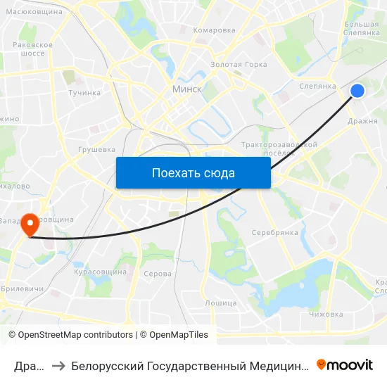 Дражня to Белорусский Государственный Медицинский Университет map