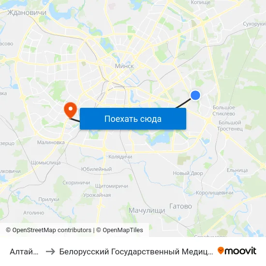 Алтайская-2 to Белорусский Государственный Медицинский Университет map