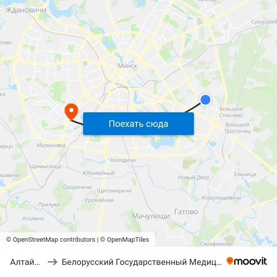 Алтайская-1 to Белорусский Государственный Медицинский Университет map