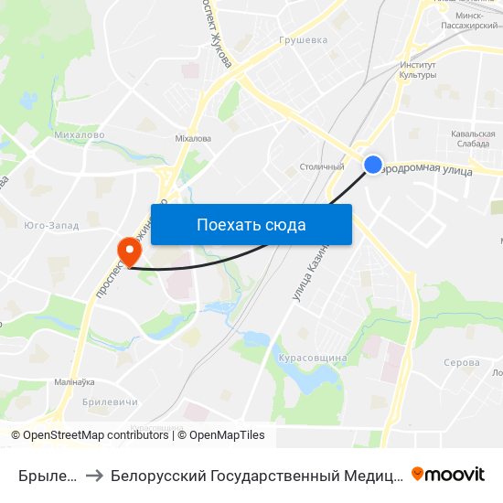 Брылеўская to Белорусский Государственный Медицинский Университет map