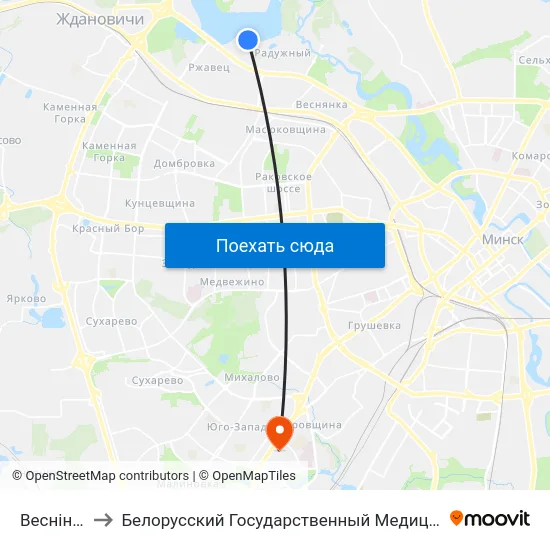 Веснінка, 10 to Белорусский Государственный Медицинский Университет map