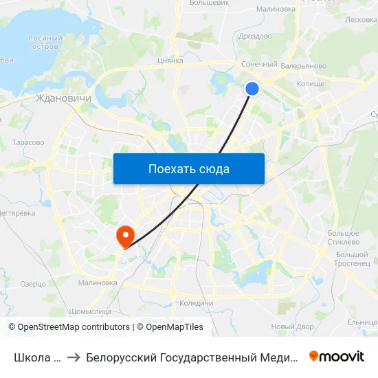 Школа №122 to Белорусский Государственный Медицинский Университет map