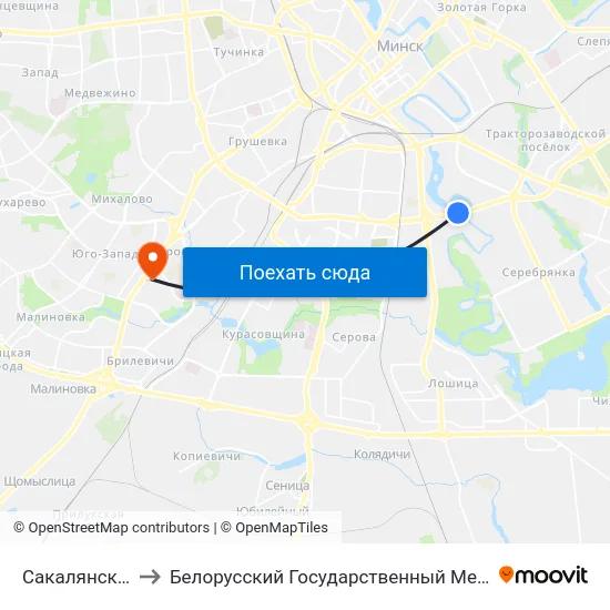 Сакалянскі Завулак to Белорусский Государственный Медицинский Университет map