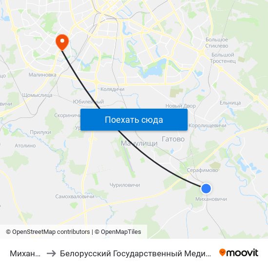 Михановичи to Белорусский Государственный Медицинский Университет map