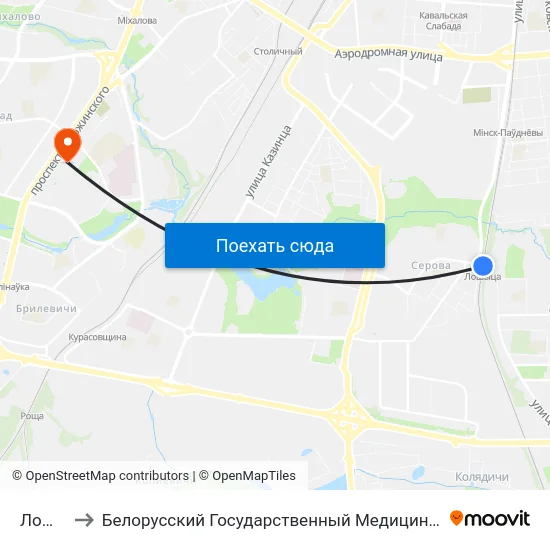 Лошица to Белорусский Государственный Медицинский Университет map