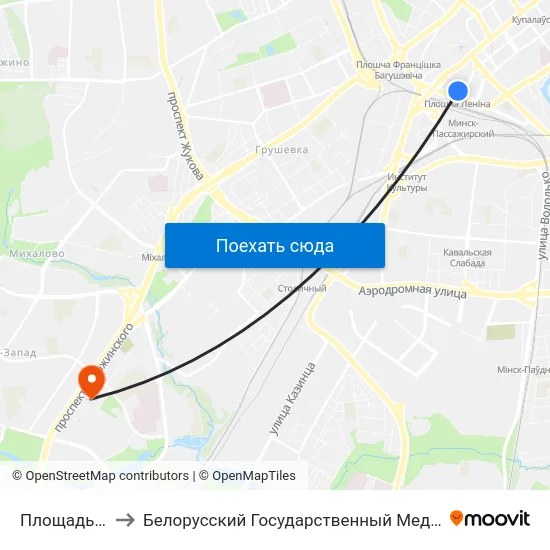 Площадь Ленина to Белорусский Государственный Медицинский Университет map