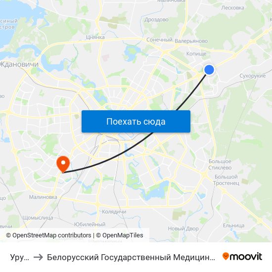 Уручье to Белорусский Государственный Медицинский Университет map