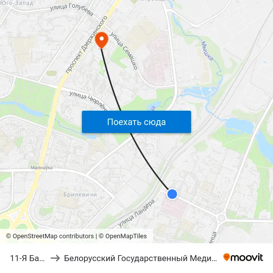 11-Я Бальніца to Белорусский Государственный Медицинский Университет map