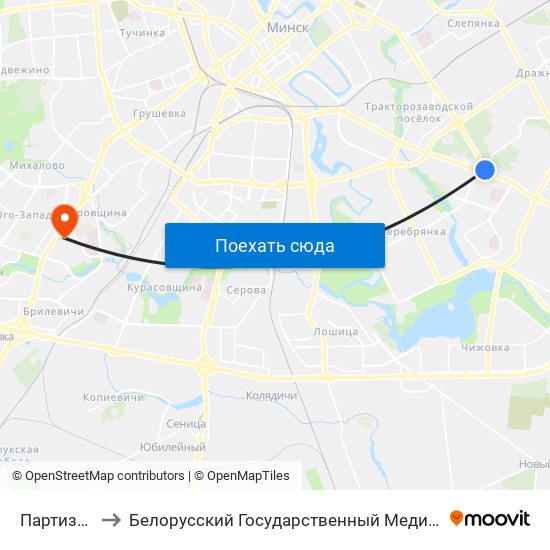 Партизанская to Белорусский Государственный Медицинский Университет map