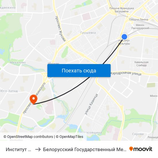Институт Культуры to Белорусский Государственный Медицинский Университет map