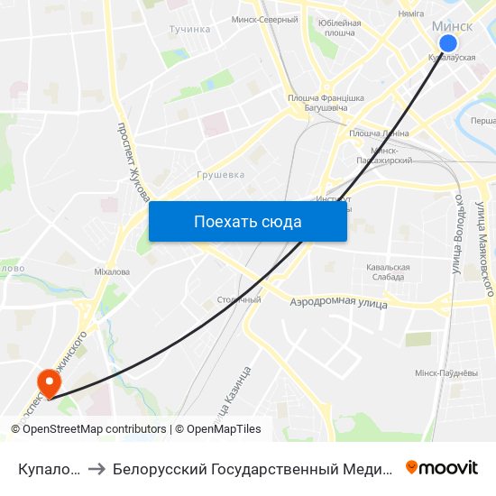 Купаловская to Белорусский Государственный Медицинский Университет map